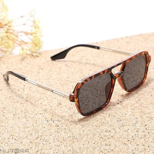 Image of Retro Flat Square 70's Aviator Double Bridge Metal Sunglasses for Men Women | Anti Blue UV Protection Zero Power Stylish Computer Night Driving Glasses | Trendy Branded Goggles