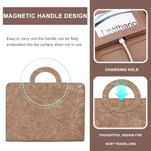 Image of Leathario Portfolio Binder, Includes 5 Folder Index Dividers, 13 Inch Tablets Organizer with Handle, Vegan Leather A4 Padfolio, Multi-Pocket Notepad Business Planner Professional Document