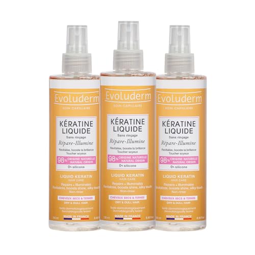 EVOLUDERM - Kératine Liquide - 250 ml - 98% d'Origine Naturelle - Fabrication Française (3 x 250 ml)