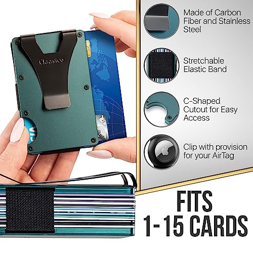 Classico Slim Wallet with Airtag Holder - RFID Blocking, Minimalist Metal Wallet for Men - Securely Holds Cards and Cash, Stylish and Functional - Packed in a Unique Gift Box (Green)2