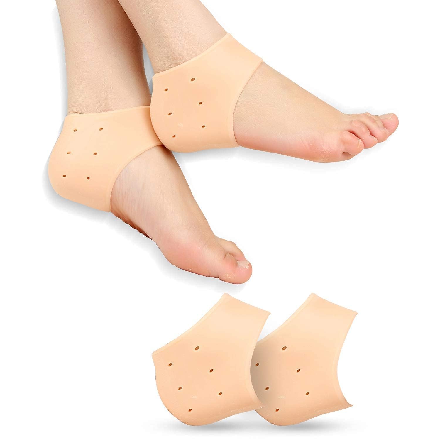 Silicone Gel Heel Pad Socks For anti heel Swelling Pain Relief Dry Hard Cracked Heels Repair Cream Foot Care Ankle Support Cushion Silicone Gel Heel Pad Socks for Pain Relief - 1 Pair (Beige, Free Size)-image-14