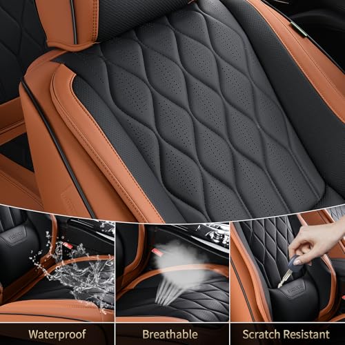 Image of FLORICH Automotive Seat Covers Leather Seat Covers Front Seat Driver Seat Covers with Lumbar Support Luxury Car Seat Covers Waterproof Seat Cushion Universal Fit for Most Cars Trucks SUV, Brown&Black