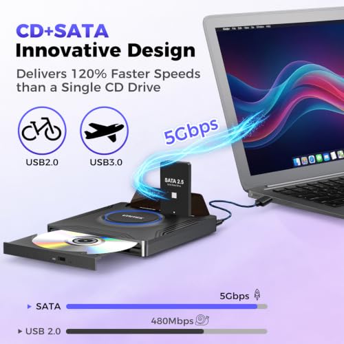 Image of Unitek External CD DVD Drive for Laptop, 7 in 1 USB C Disc Reader with SATA