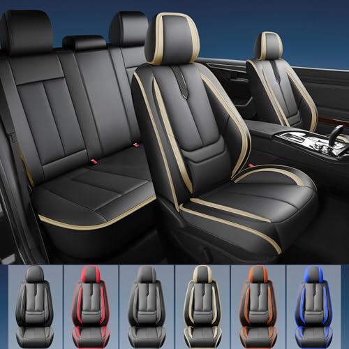 Image of Fit Forester Car Seat Covers for Subaru Forester 2007-2024 2025 2026 -Upgraded Premium Waterproof & Breathable Leather,Airbag Compatible,All-Weather Seat Cushion Protector,2 Front /Black-Beige