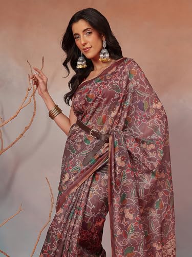 Image of Amazon Brand - Anarva Women's Kalamkari Saree With Blouse Piece