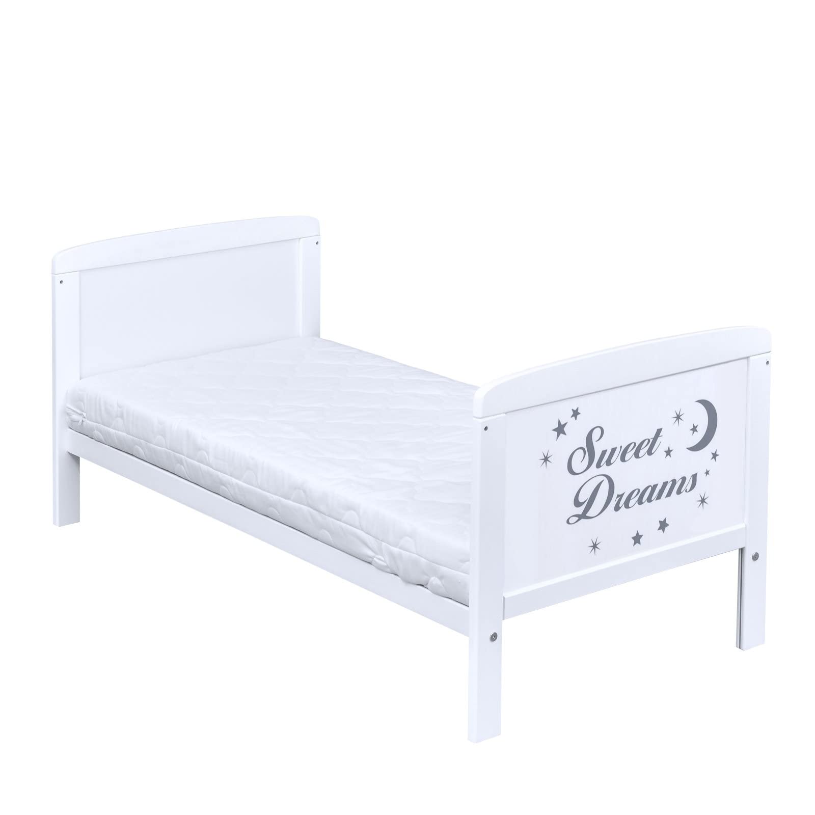 Generisch Baby Delux Babybett 70x140 Kinderbett umbaubar zum Juniorbett weiß 140x70 mit Aloe Vera Komfort Matratze und Beißschienen (Sweet Dreams)