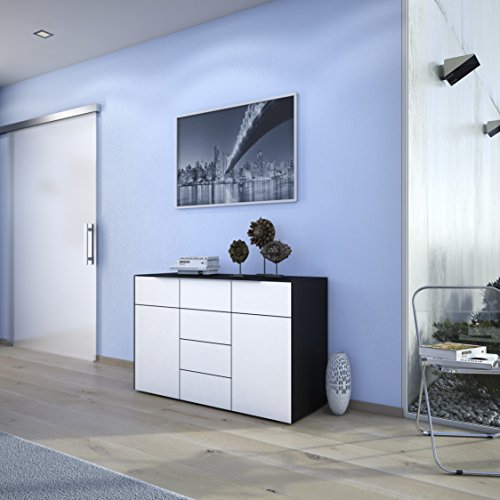 Maja Möbel Highboard Living | In Schwarzglas / Weißglas - 7214 4536 Maja Möbel Highboard Living | In Schwarzglas / Weißglas