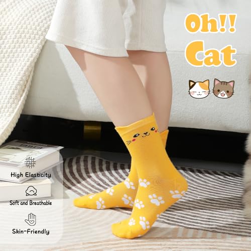 Premillow 5 Pack Women's Cat Socks, Cute Cotton Animal Socks, Fun Socks for Women, Novelty Gifts for Women Animal Lovers3