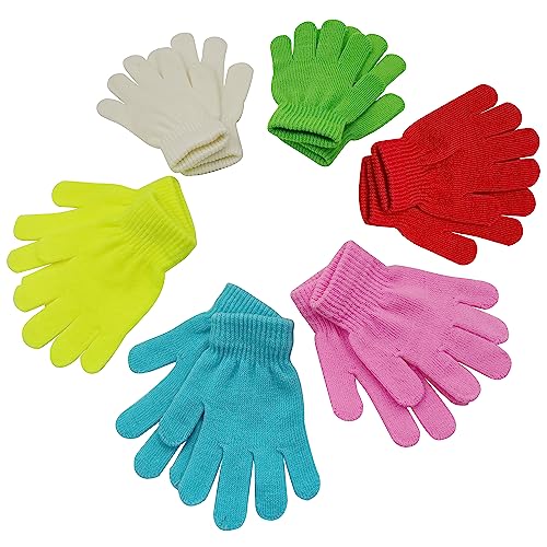 Image of 6 Pairs Kids Gloves Winter Toddler Gloves Full Fingers Knit Gloves Children Stretchy Warm Gloves Bulk for Girls Boys
