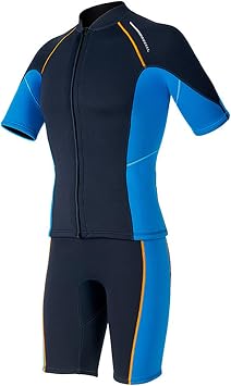 TOMSHOO Mens 1.5mm Wetsuit, Short Sleeve Neoprene Diving Suit with Front Zip, Thermal Swim Suit for Scuba Diving, Snorkeling, Surfing, Swimming and Water Sports