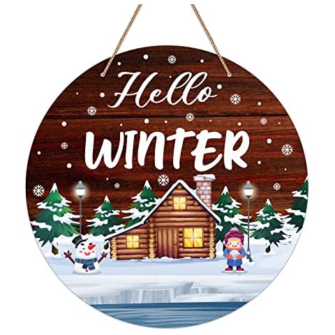WhatSign Hello Winter Decoration Signs for Home Farmhouse Welcome Winter Door Decorations Signs Hello Winter Snowmen Christmas Door Hanging Signs for Winter Front Door Wall Porch Christmas Decorations Cover