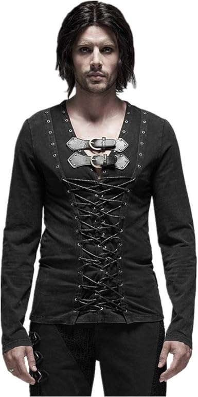新品非売品 パンクレイブ男性のパンク海賊長袖tシャツニットクロススレッディングデザイン分解バックルループ男性tシャツカジュアルトップス 単品購入用 Amtec Pt