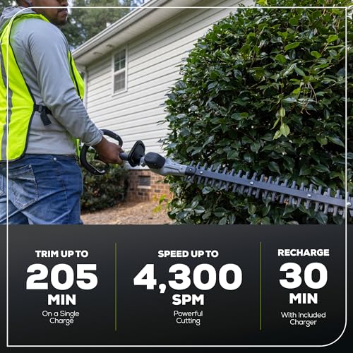 Image of Greenworks 82V 24 inch Brushless Cordless Short Pole Hedge Trimmer, 2.5Ah Battery and Dual Port Rapid Charger (Great for Landscapers and Professionals)
