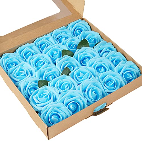 ASYOUWISH Flores Artificiales, 25 Piezas, Rosas de Imitación de Espuma de Poliestireno con Tallos, Adecuadas para Decoración del Hogar, Ramo de...