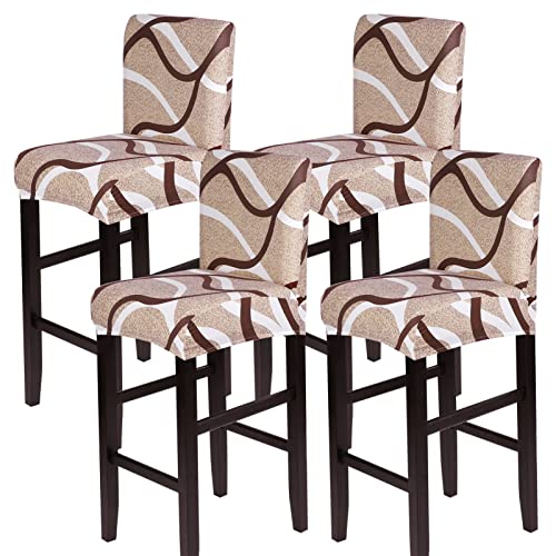 Image of SearchI Bar Stool Covers Set of 4, Stretch Washable Barstool Seat Covers, Counter Height Chair Covers for Kitchen Dining Room Cafe (Beige)