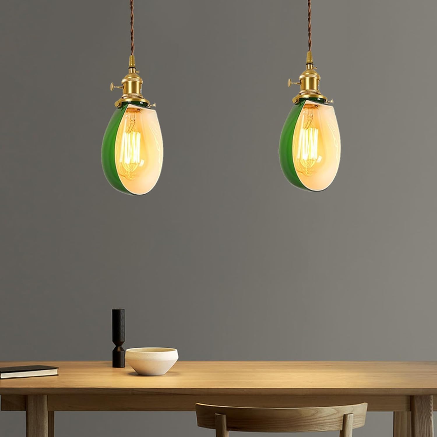 Lámpara de araña de Cristal Verde Esmeralda de Estilo Industrial Retro, lámpara de latón japonés, Cables Colgantes Ajustables de bajo Consumo, Oficina, Comedor, lámparas de Estudio