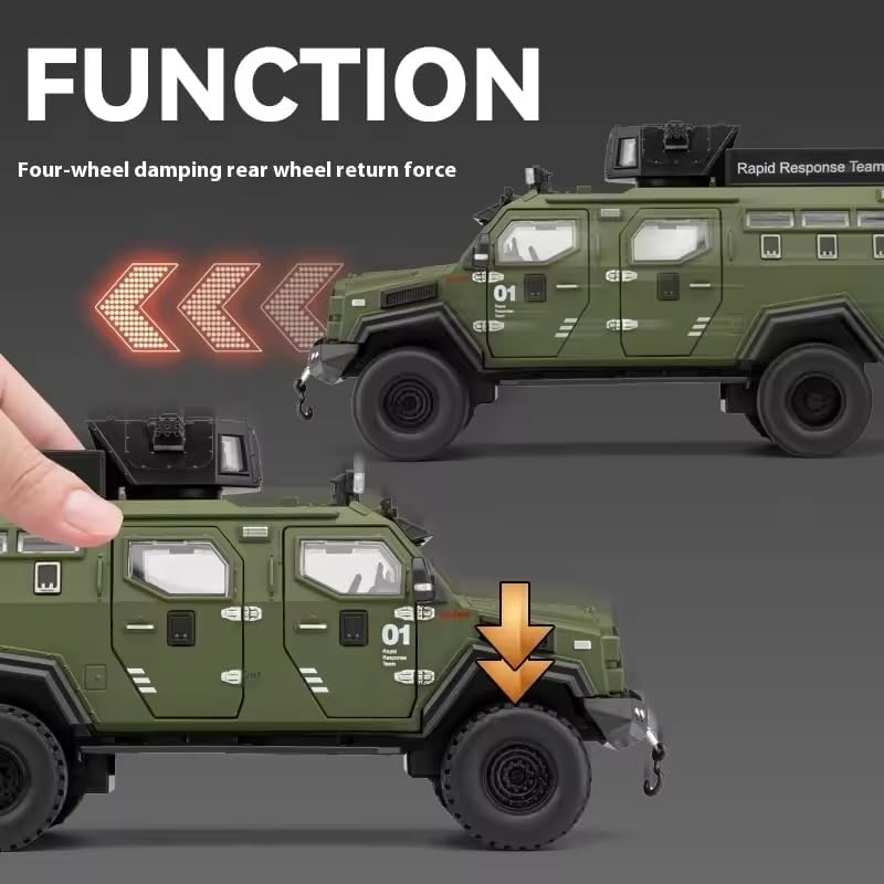Image of 1:24 Armored Police Car with Tooth Tiger Explosion Proof Die-Cast Model Metal Pull-Back Car with Lights & Sounds with 4 Opening Doors Kids' Best Showpiece Toy car (1:24 Armored Police-Brown Color)
