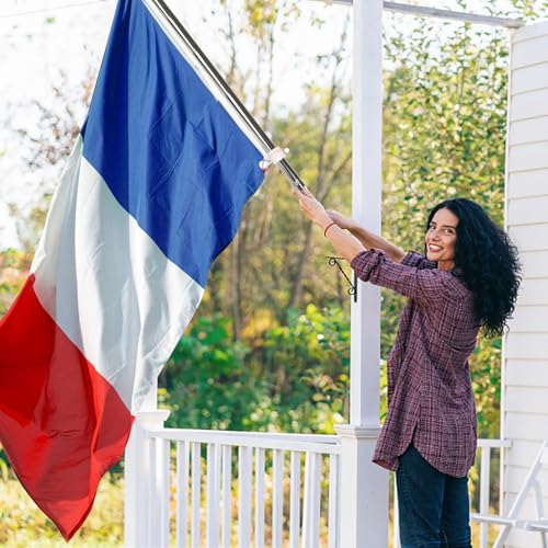 Kit mât de drapeau 180 cm aluminium argenté avec support mural acier inoxydable fixe - 8