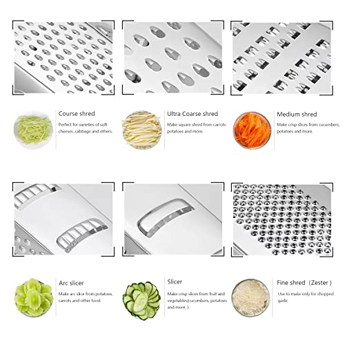 Dchdco Stainless Steel Box Grater, 6 In 1 Multifunctional Grater, Best For Parmesan Cheesem, Vegetables, Ginger, 9 Inch, Black, 5.78 X 4.52 X 9.13, (Ps-001) #TOP2