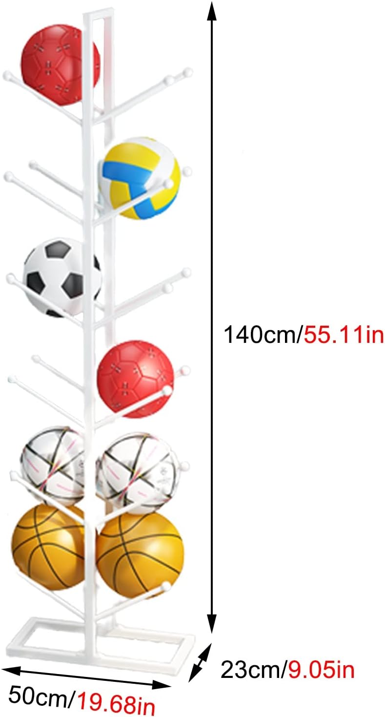 5-Tier Metal Sports Ball Storage Rack - 140cm Tall Organizer for Basketball, Soccer, Volleyball - Durable Upright Holder for Home Gym, Garage, or Sports Room Display