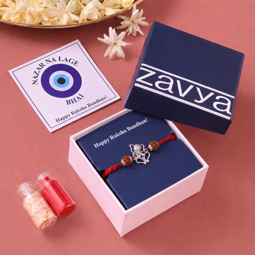 Image of ZAVYA 925 Pure Silver Ganesha Rakhi for Brother, Sterling Silver Bracelet for Bhai, Rakshabandhan Gift, with Authenticity Certificate