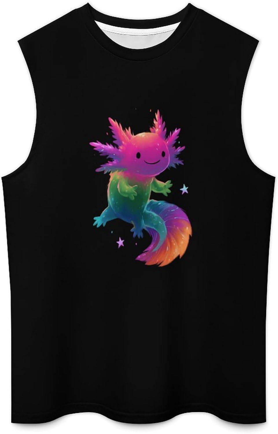 Rainbow Axolotl Men Summer Sleeveless Crew Neck Top 5XL