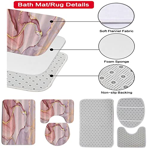 UGSONSJ 3-teilig Badematten Set, 3D Digitaldruck Marmor Badteppich Sets rutschfest Badvorleger Violett Waschbar U… – Bild 3