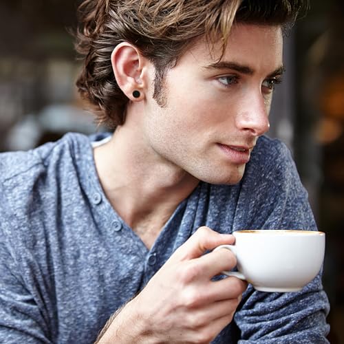 YADOCA 6 Pairs Black Stud Earrings for Men Women Hypoallergenic 316L Surgical Stainless Steel Round Dot CZ Ball Black Earrings Studs Set 3-12 MM3