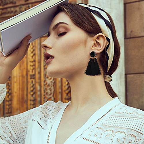 HAIAISO 9Pairs Clip on Drop Earrings for Women Statement Rattan Resin Acrylic Tassel Drop Dangle Earrings Lightweight Geometric Hoop Non Piercing Earrings-style4