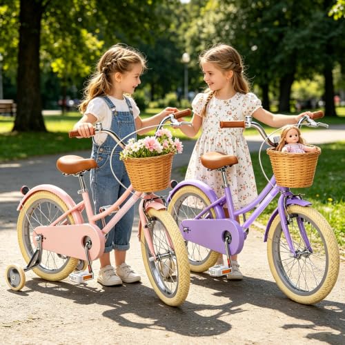 Image of 67i Girls Bike with Training Wheels 12 /14 /16 /20 Inch, Toddler Girl Bicycle for Ages 3-12, Bicicleta para Ninas with Basket, Bell, Adjustable Seat & Handlebar, Padded Seat, Chain Guard