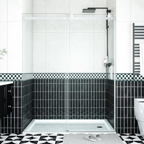 Image of Frameless Shower Doors 44-48 inch W x 76 inch H, Sliding Door, 5 /16 inch (8mm) Clear Tempered Glass, Space-Saving Design for Modern Bathrooms