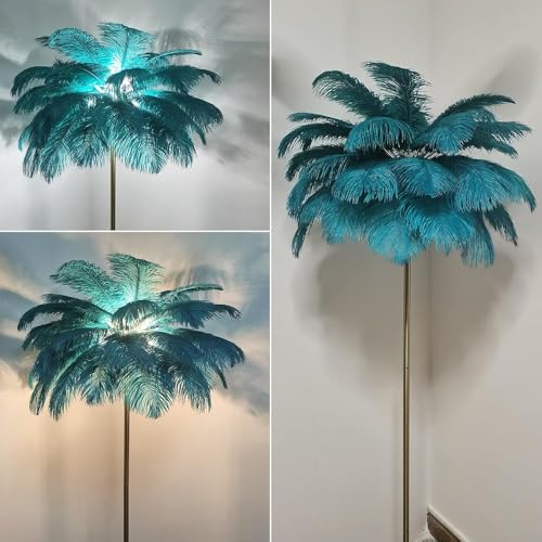 Lámpara de pie de plumas dorada elegante para decoración 7