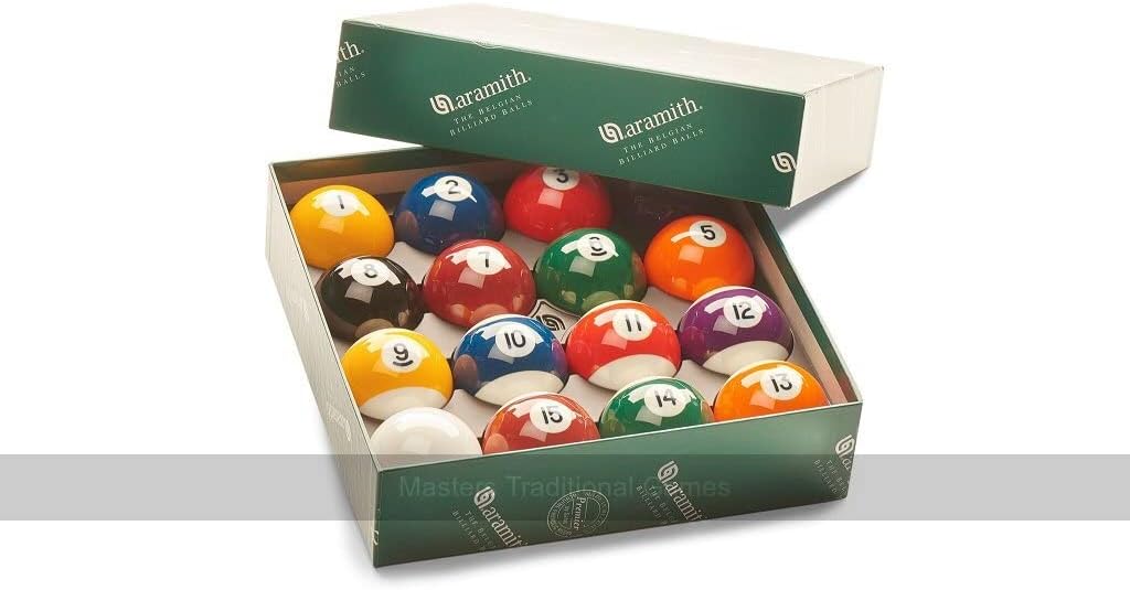 Aramith Premier Engraved Pool Balls - 2 and 1/16 inch - Spots and Stripes