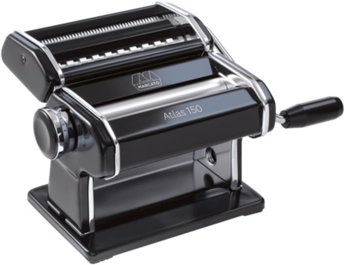 Marcato Atlas Pasta Machine, Made in Italy, Black, Includes Pasta Cutter, Hand Crank, and Instructions