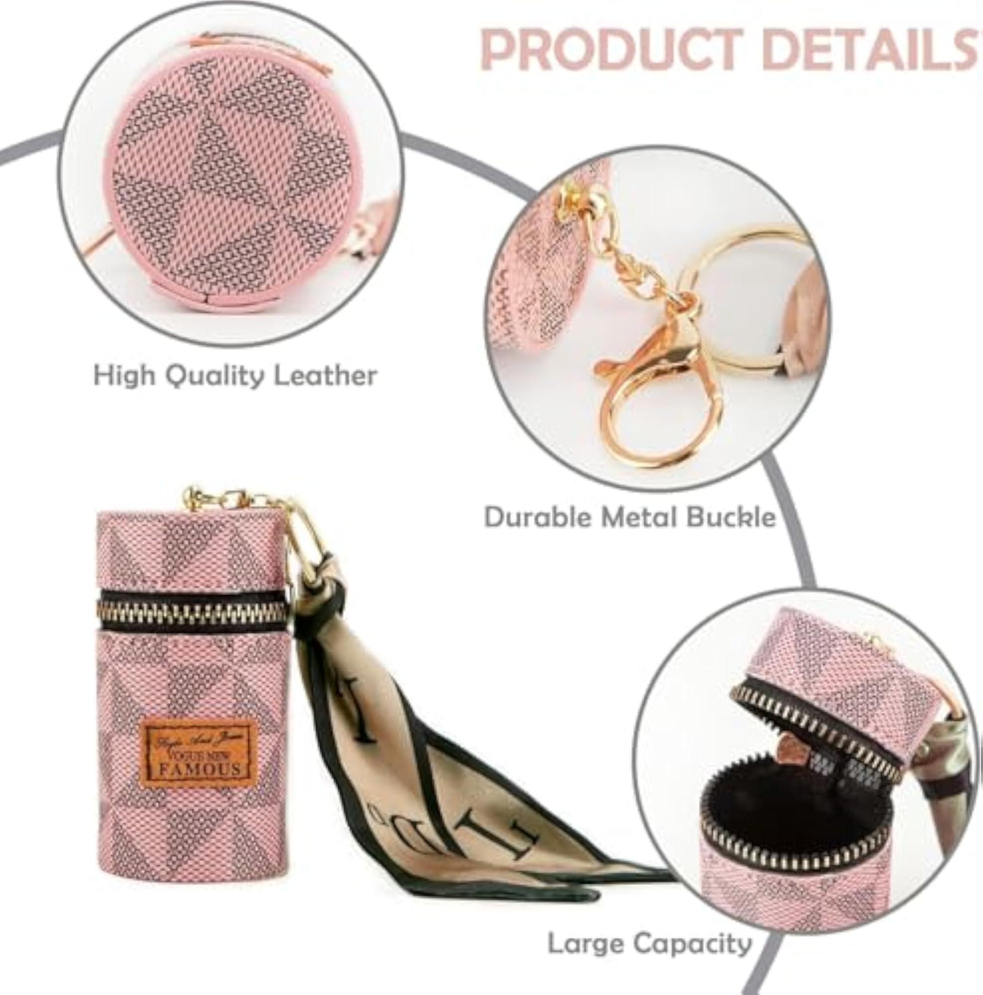 Mini Leather Lip Gloss Organizer with Keychain for Travel