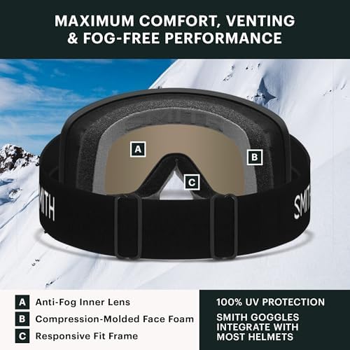 SMITH Transfer Snow Goggles – Performance Ski & Snowboard Goggles with Cylindrical Lens – For Men & Women – Black + Blue Sensor Mirror Lens, Goggles