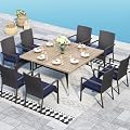 Sophia & William 9 Pieces Patio Dining Set for 8, 57" Large Square Patio Table and Rattan Chairs Set, All Weather Outdoor Dining Set, 8 People Metal Patio Table Set for Outside, Teak Color Tabletop