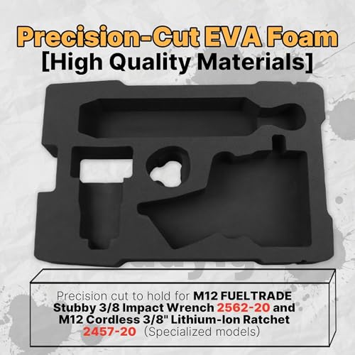 Yudylg EVA Liner Organizer for Milwaukee Packout Tool Box 48-22-8435,Custom EVA Inserts for Milwaukee M12 FUELTRADE Stubby 3/8 Impact Wrench 2562-20 and M12 Cordless 3/8\" Lithium-Ion Ratchet 2457-20