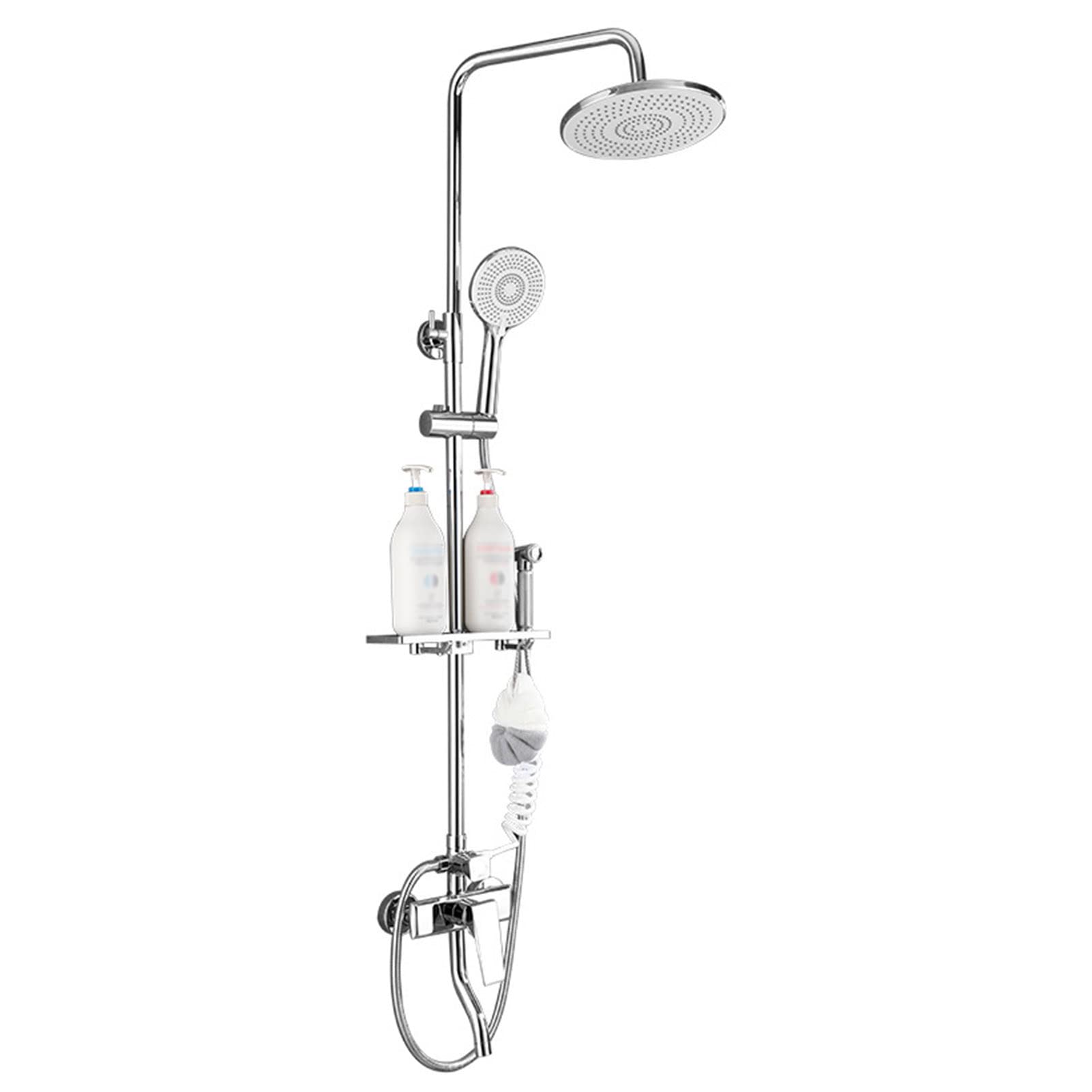 WXPGFEQ Wall Mounted Shower Faucet Set for Bathroom with High Pressure 8" Rain Shower Head and 3-Setting Handheld Shower Head Set, Polished Chrome