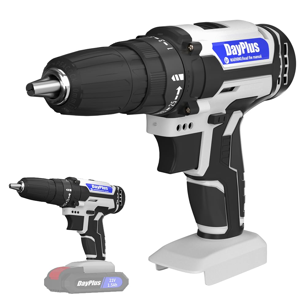 Cordless Drill Driver 21V Screwdriver, 25+1 Torque Setting Electric Drill for Drilling Wall Wood Metal, 42N.m Max, White, Only Fuselage