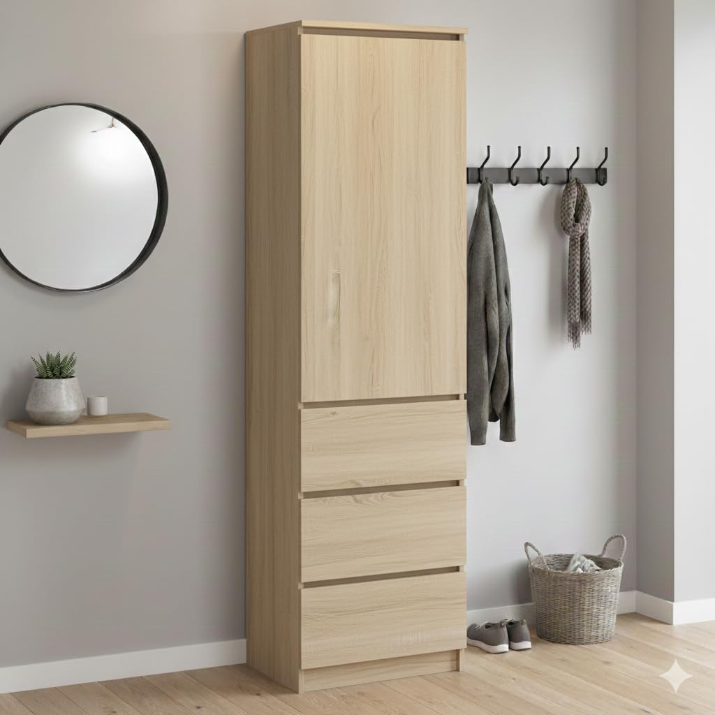 Home Collective Armoire Polyvalente avec 3 étagères et 3 tiroirs | Meuble Compact et Fonctionnel pour Chambre, Couloir ou Bureau | 40x50x180 cm (LxPxH) | Sonoma