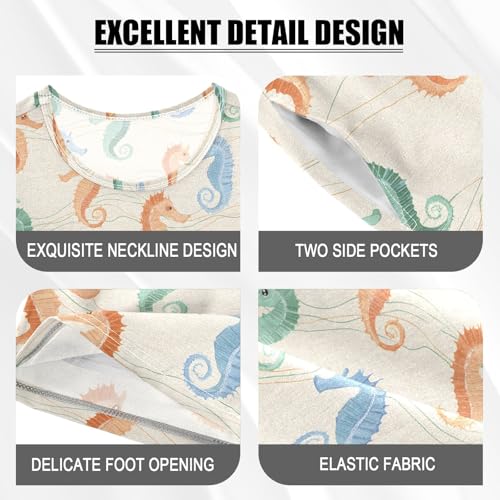 Seahorse Colorful Patterns Summer Cute Pajama Sets, Short Sets for Daily Wears and Sleep Wears4