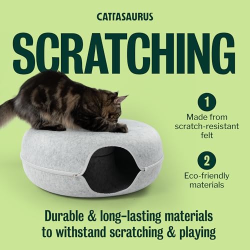 Image of Cattasaurus Peekaboo Cat Cave Duo Jumbo Set, Extra Spacious Cat Donut for Multiple & Large Kitty 15+ lbs, Scratch Detachable Cat Beds for Indoor Cats, Washable Cat Tunnel Bed, Best Kitten Toys
