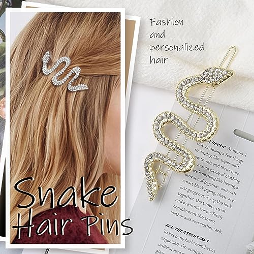 SIXDUTON 2 Pieces Metal Snake Hair Pins, Alloy Snake Hair Clips with Sparkly Rhinestone Set - Image 3