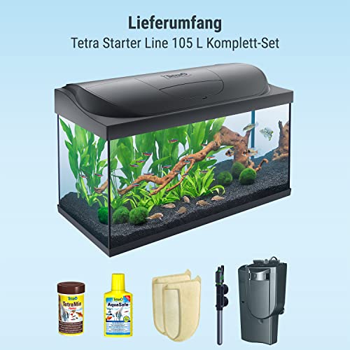 Tetra Starter Line 105 L Aquarium Komplett-Set - inkl. Tag- & Nachtlicht LED-Beleuchtung, Innenfilter, Heizer, Fischfutter und Wasseraufbereiter