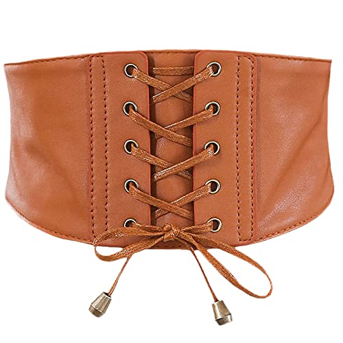YOU&M Women's Soft Leather Vintage Elastic Wide Stretch Corset Waist Belt for Dress