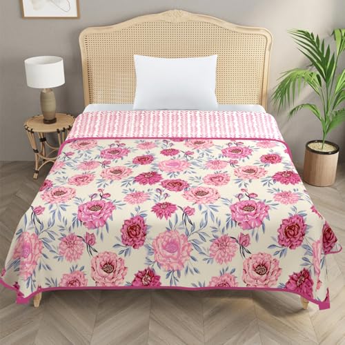 Image of Homestan Reversible All Season Cotton Feel Dohar for Single Bed,Soft Light Weight AC Blanket /Comforter for Summer /Winter /Monsoon (58x86 Inches, Bloom Blush)