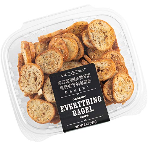 Schwartz Brothers Bakery, Bagel Chips, Everything, Organic, Kosher, Artisanal, Vegan. Freshly baked 8oz container. (Pack of 3)