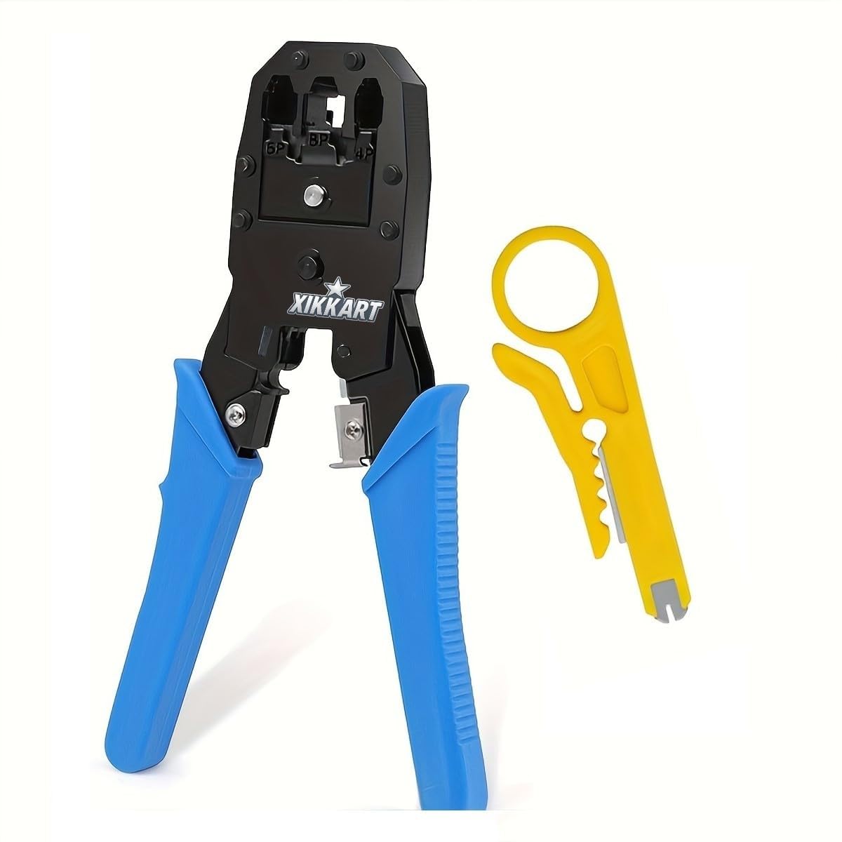 XIKKART RJ45 RJ11 RJ12 Crimping Tool, UTP Cat5e/Cat6 LAN Cable Cutter Stripper, Modular Plug Crimper for 4P4C 4P2C Ethernet Network Cable, Heavy Duty Crimping Pliers for Connectors & Telephone Wire