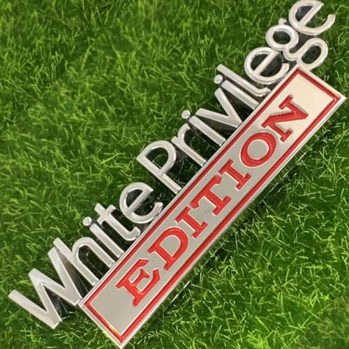 Image of Generic White Privilege Edition Emblem with Strong Adhesive, White Privilege Car Emblem 3D Badge Decal Car Truck Replacement Compatible with Universal Vehicle, Car, Truck, SUV (Silver Red)